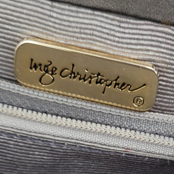 Vtg Inge Christopher Evening Bag Gunmetal Gray Faux Leather Crossbody Baguette - Picture 3 of 11